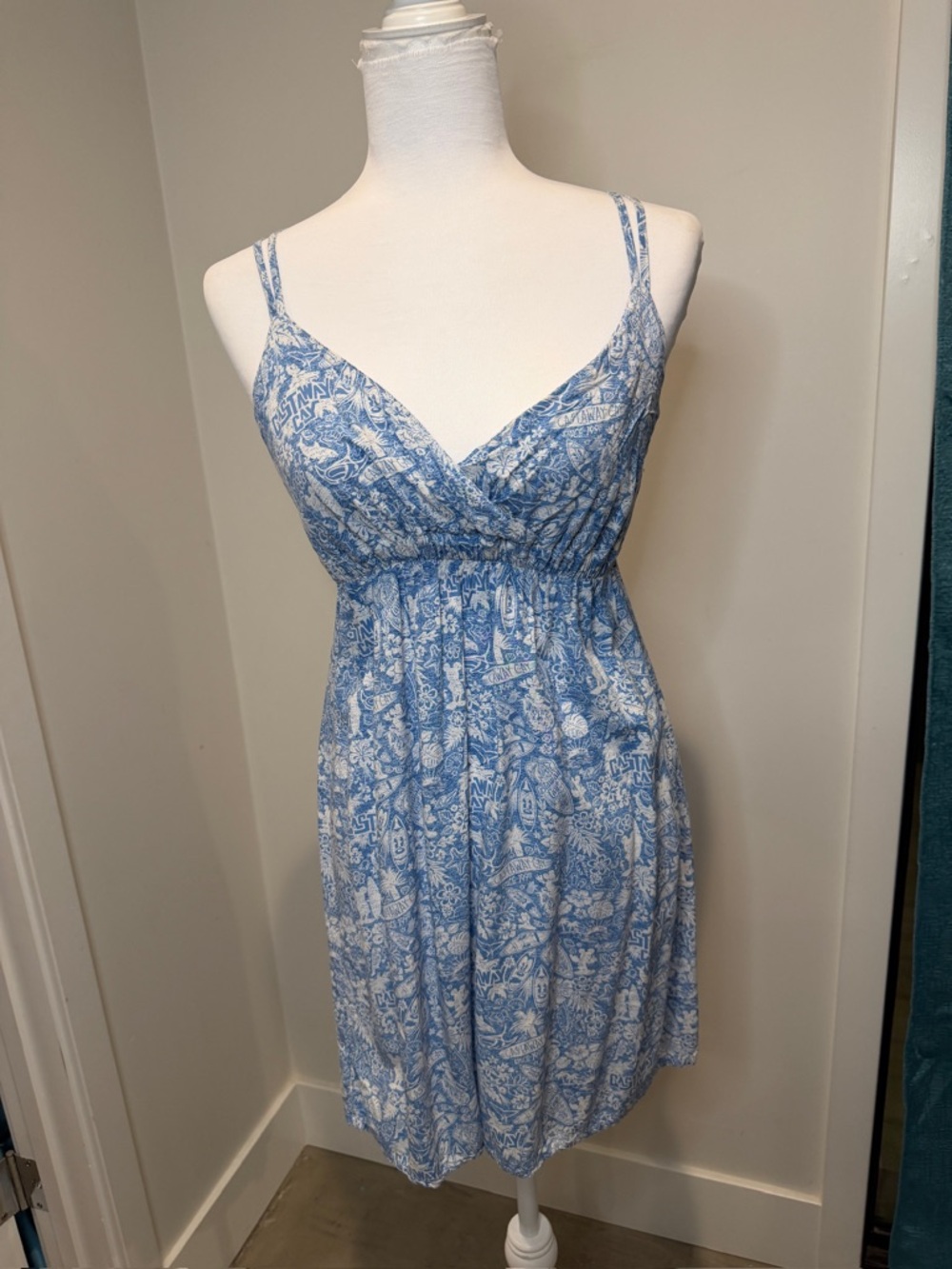 Disney Blue and white Printed Spaghetti-Strap Summer Dress